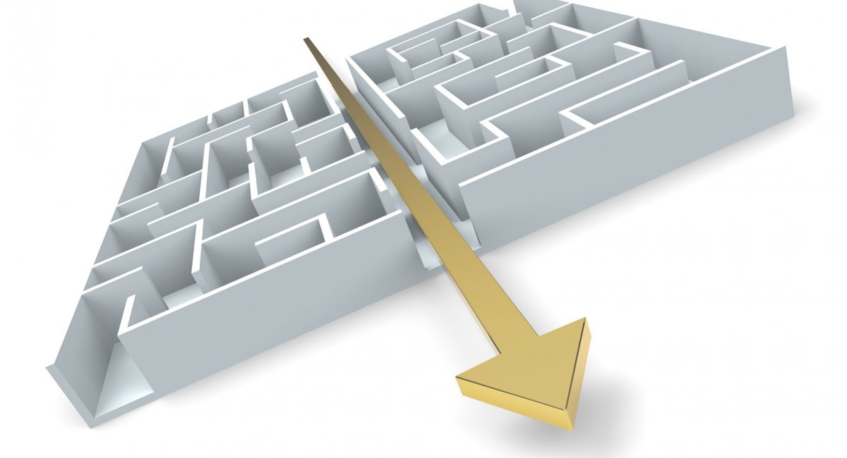 Keep it simple! Arrow going straight through a maze.