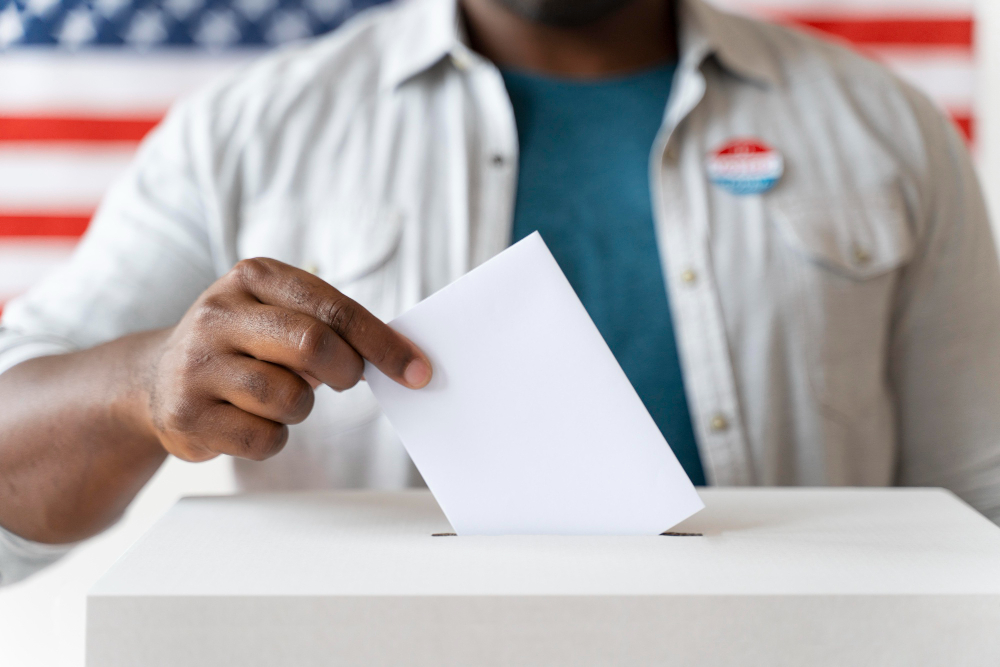 An African American man on voter registration day