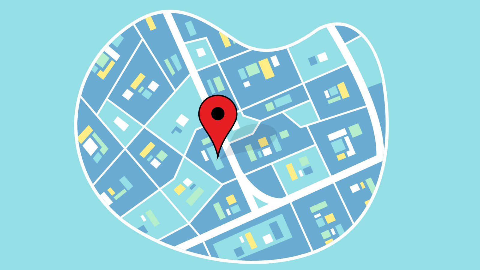 An illustrated map with a pin dropped on a location