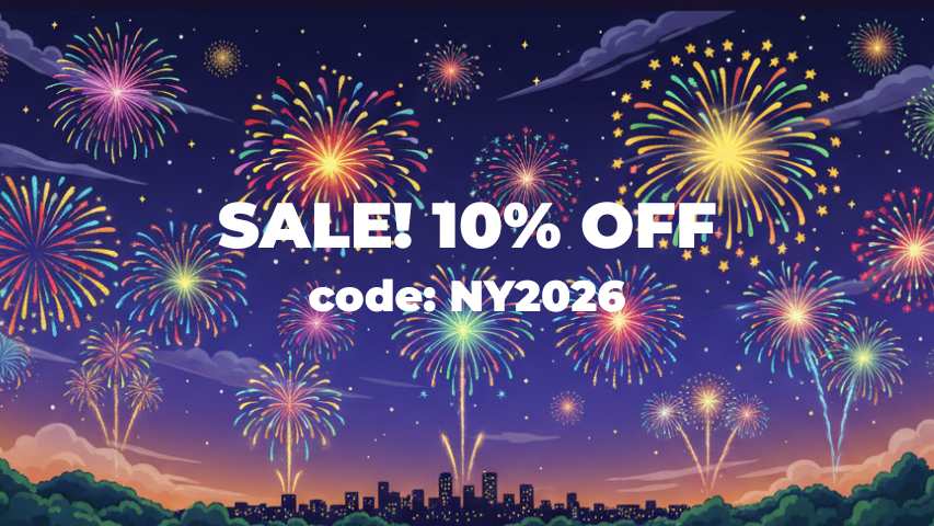 Sale promo image of fireworks and the coupon code: NY2026