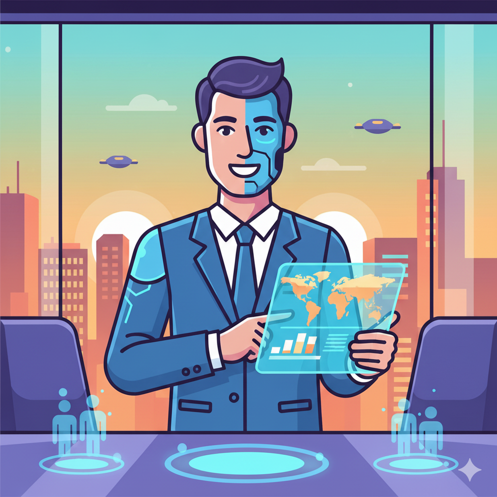 A futuristic illustration of a cyborg consultant