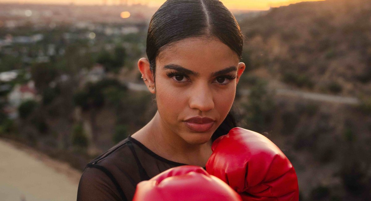 Woman with red boxing gloves